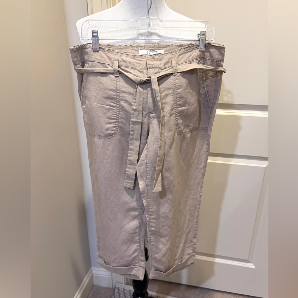 LOFT Cropped Linen Khaki Casual Pants